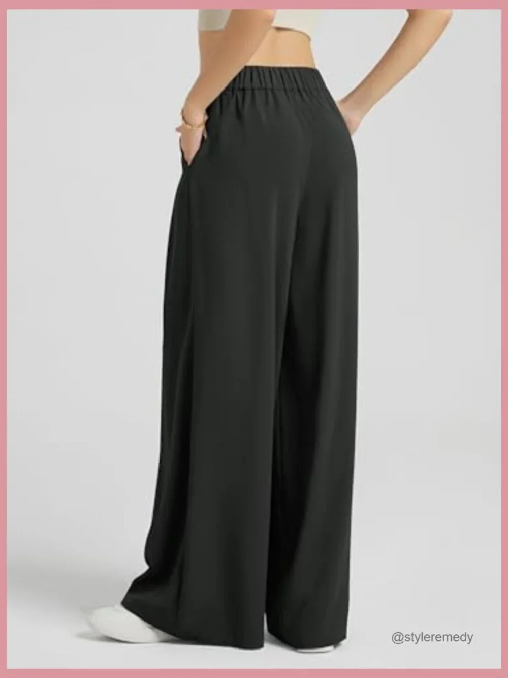 Chiffon Pleated Wide Leg Pants Lightweight High Waist with Pockets